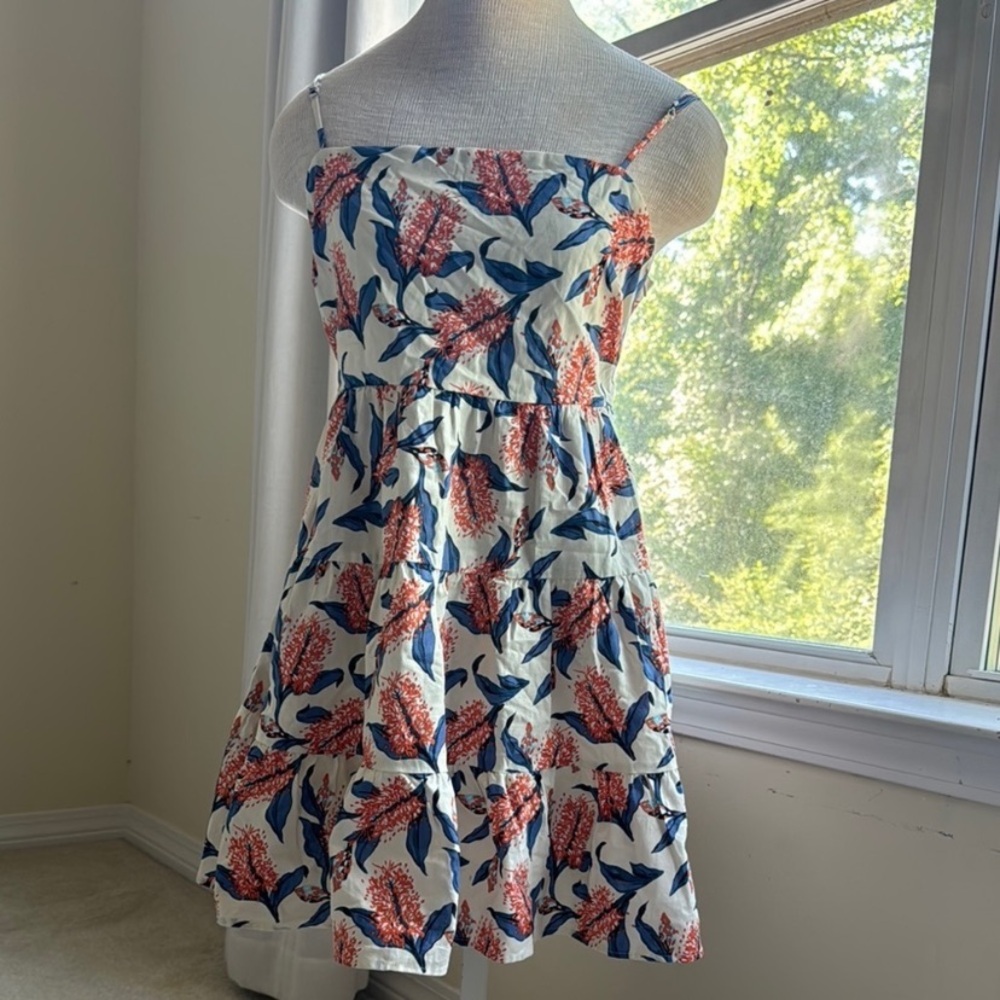 Floral Spaghetti Strap Sundress in White, Navy & Coral
